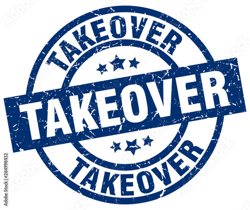 takeover blue round grunge stamp