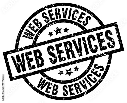 web services round grunge black stamp