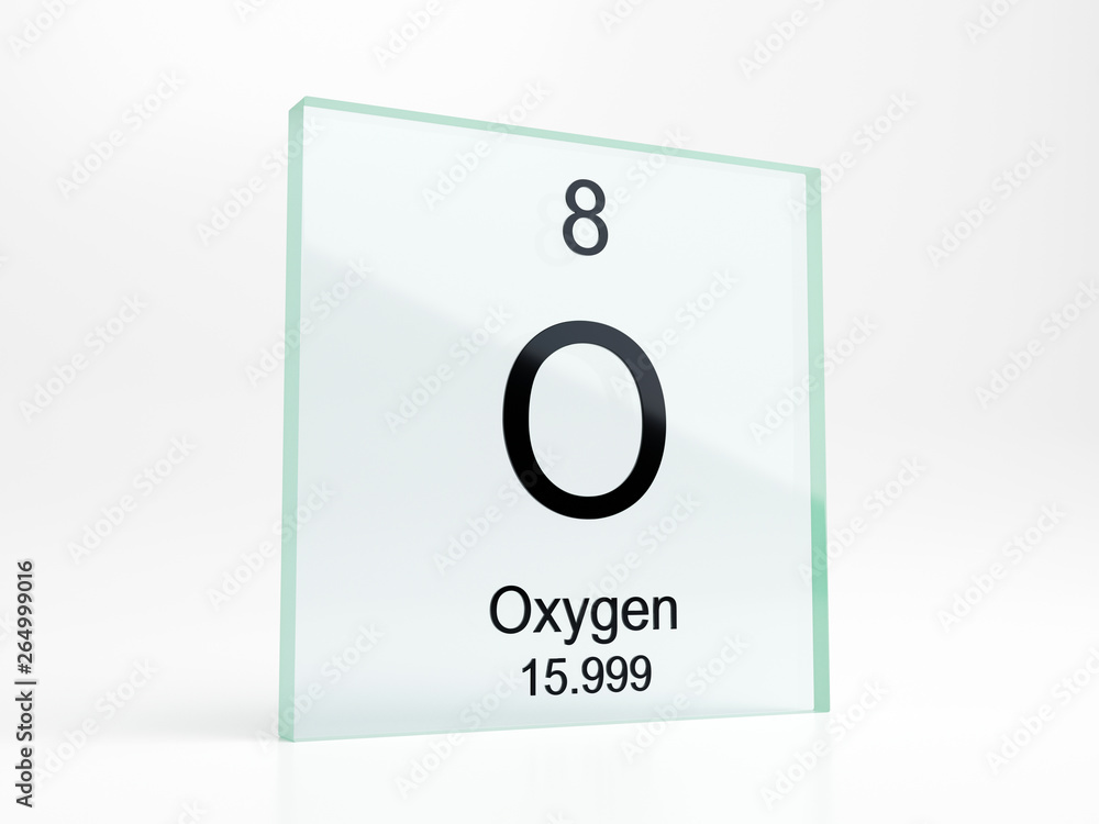 Oxygen element symbol from periodic table on glass icon - realistic 3D render Oxygen element symbol from periodic table on glass icon - realistic 3D render