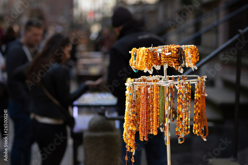 Amber necklaces, sells at Mariacka street in Gdansk, Poland.