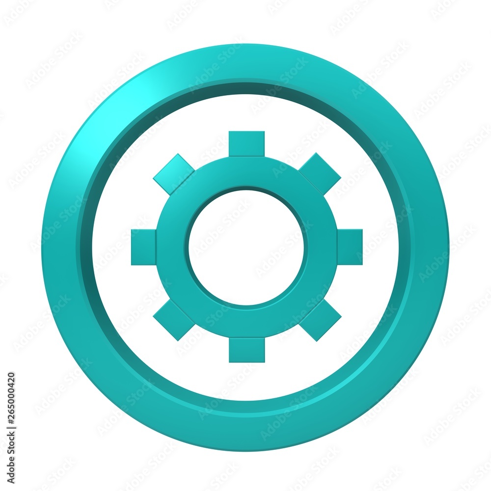 options settings sign gear symbol cog wheel icon turquoise 3d rendering isolated on white