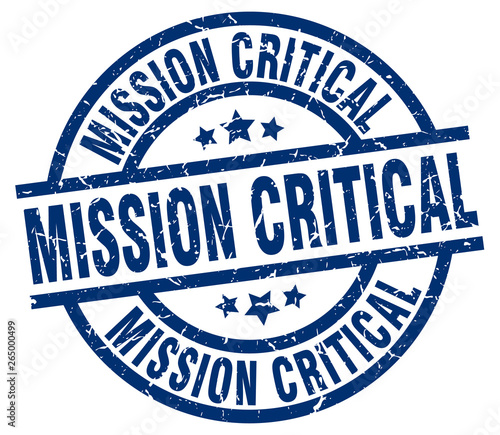 mission critical blue round grunge stamp