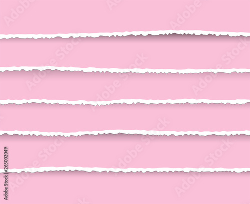 Set of Ripped and Torn Paper Stripes. Texture of Paper with Damaged Edge Isolated on Transparent background. Vector illustration.