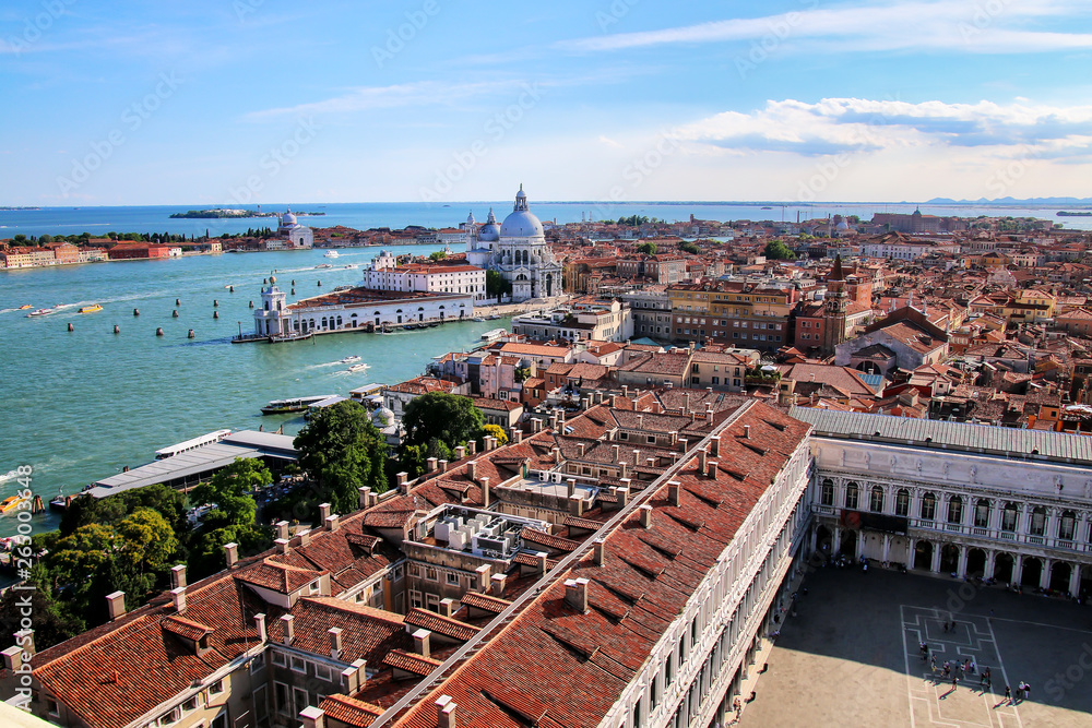 View of Piazza San Marco and Basilica di Santa Maria della Salute in Venice, Italy
