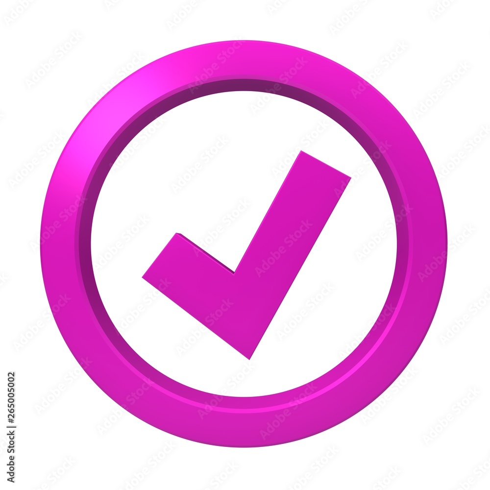 check mark sign tick symbol icon pink 3d rendering isolated Stock  Illustration | Adobe Stock