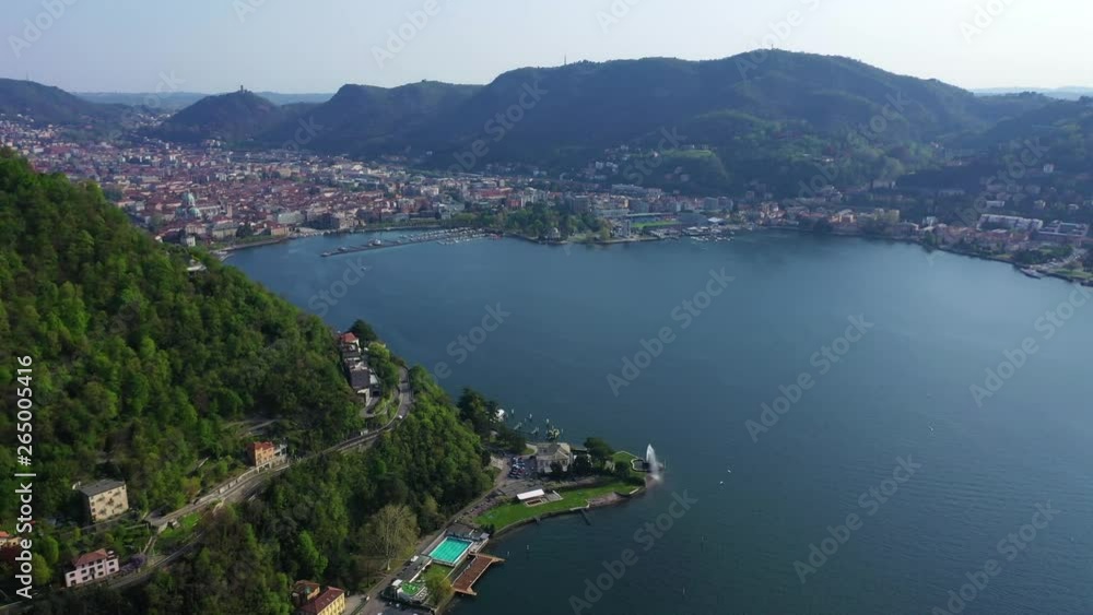 Aerial drone video of famous beautiful village of Como in lake Como one of the deepest in Europe, Lombardy, Italy Aerial drone video of famous beautiful village of Como in lake Como one of the deepest in Europe, Lombardy, Italy