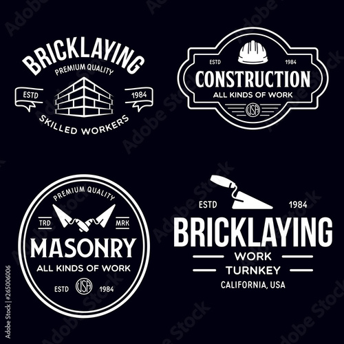 Murais de parede Set of vintage construction and bricklaying labels