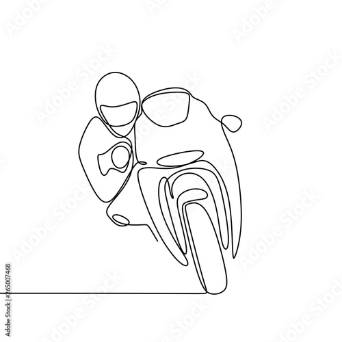 Continuous line drawing person riding motorcycle sport design