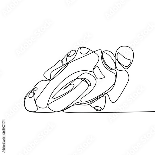 Continuous line drawing person riding motorcycle sport design
