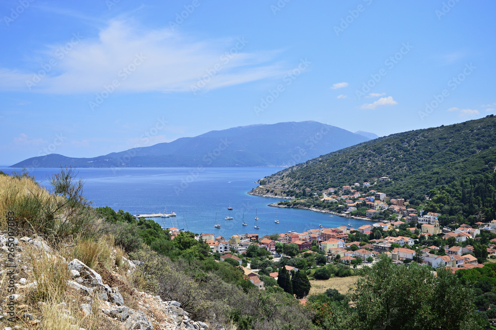 View on turquoise Ionian sea and landscape in Kefalonia, Greece