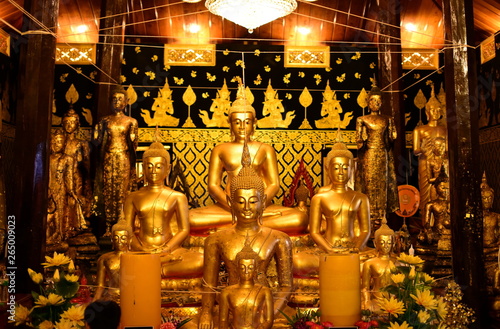 Golden Buddha statue at Bangplee Temple, Luang Pho To Temple, Thailand The beauty of temples and Buddha images of Thai religious art