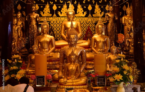 Golden Buddha statue at Bangplee Temple, Luang Pho To Temple, Thailand The beauty of temples and Buddha images of Thai religious art