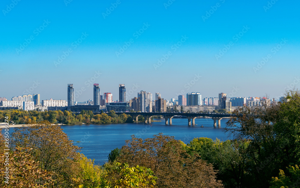 Fototapeta premium Europe city capital with river and bridge view panorama. High resolution detailed photo