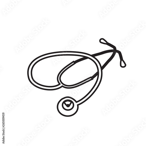 Black Phonendoscope suluet. Sketch. Linear icon. Vector illustration on isolated background