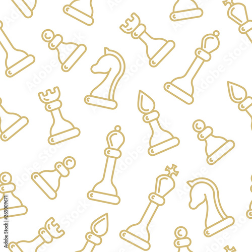 Seamless pattern with chessmen in linear style. Suitable for wallpaper, wrapping or textile