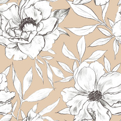 Fototapete Beigefarbene Muster Elegantes nahtloses Muster mit Blumenmotiven  © Anna