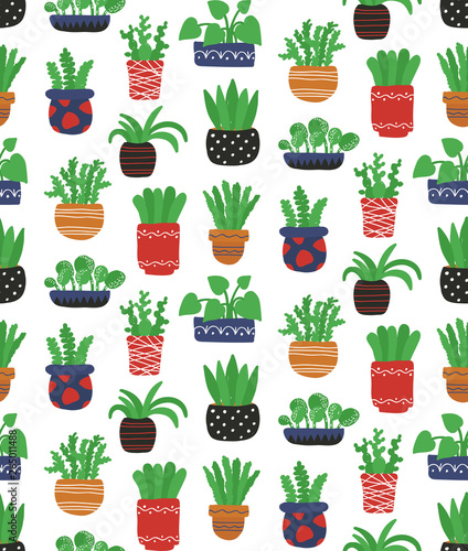 House plants cute seamless vector pattern