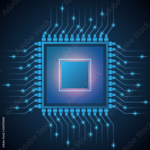 Vector Computer CPU processor system chip. Abstract data flow in Core microchip. Stock illustration.