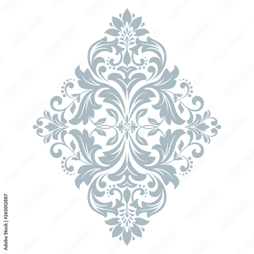 Damask graphic ornament. Floral design element. Blue vector pattern