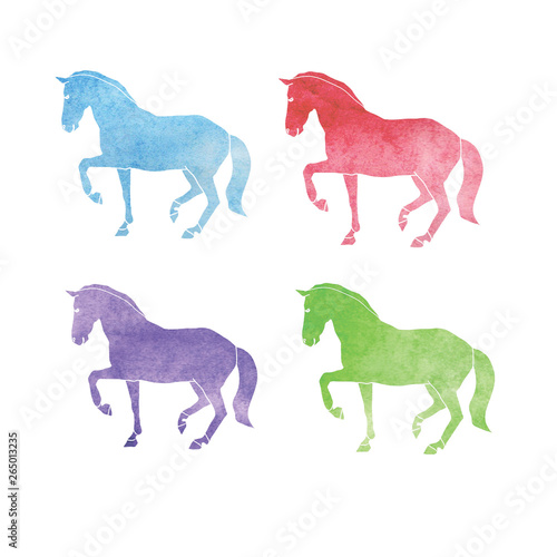 horse watercolor outline. Set of illustrations