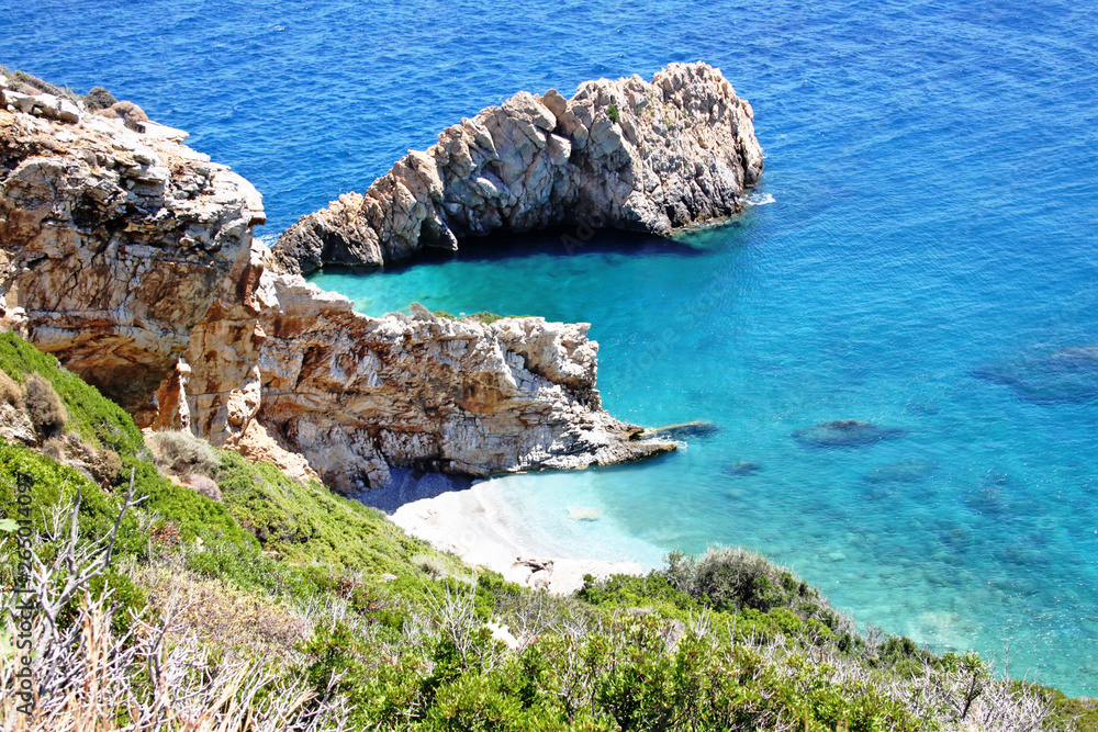 Greek Islands in the Aegean sea. The rocks in the sea. Beautiful scenery. Travel concept.