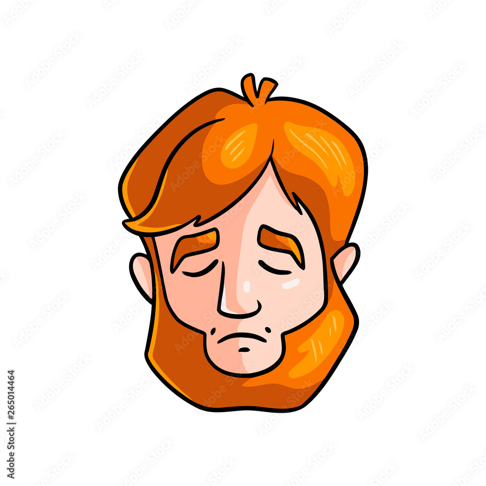 Sad face of redhead man with closed eyes and mouth Sad face of redhead man with closed eyes and mouth