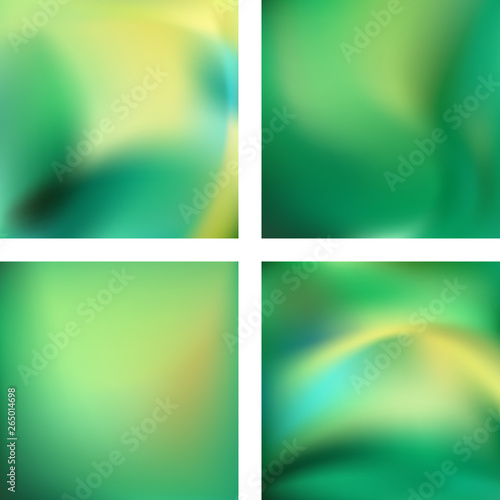 Set with green abstract blurred backgrounds. Vector illustration. Modern geometrical backdrop. Abstract template.