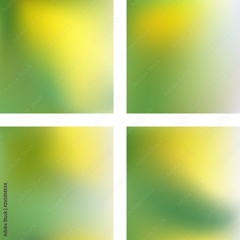 Set with green abstract blurred backgrounds. Vector illustration. Modern geometrical backdrop. Abstract template.