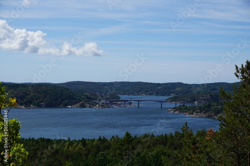 Beautiful peninsula near Haftsten Resort in Sweden in summer with blue sky
