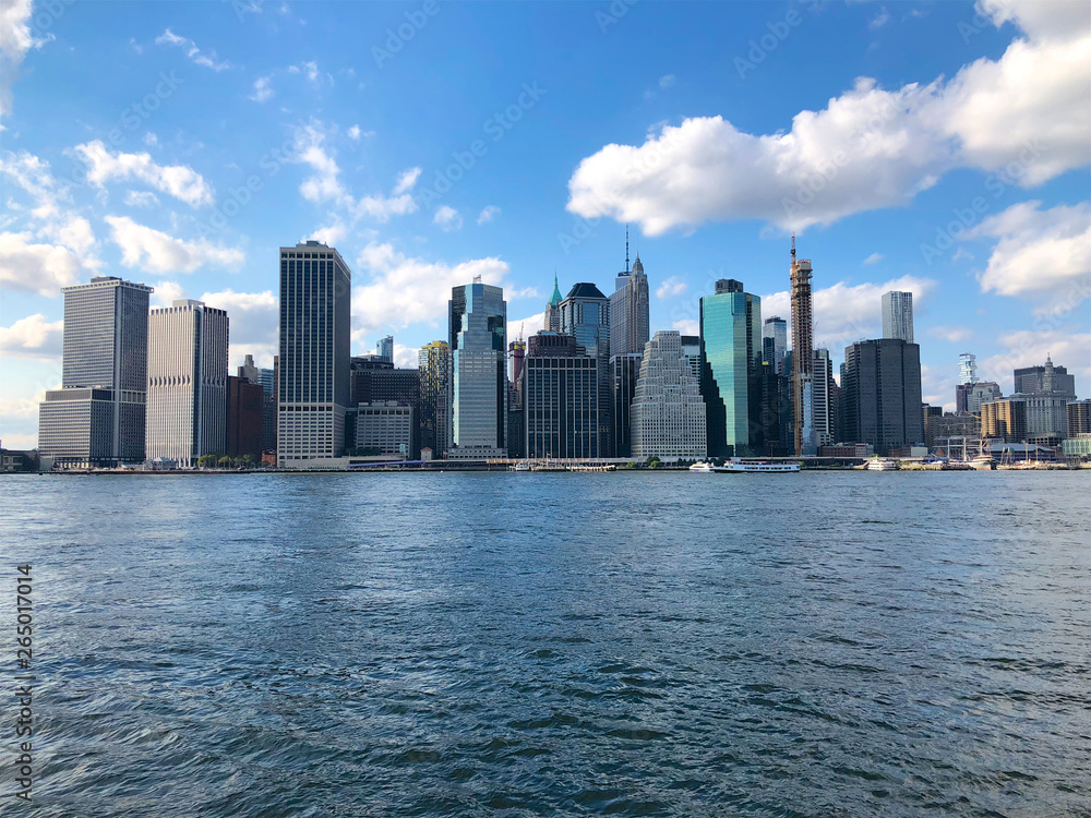 Stunning panoramic view of Manhattan Skyline, New York, USA. Panoramic Skyline with skyscrapers and financial district.