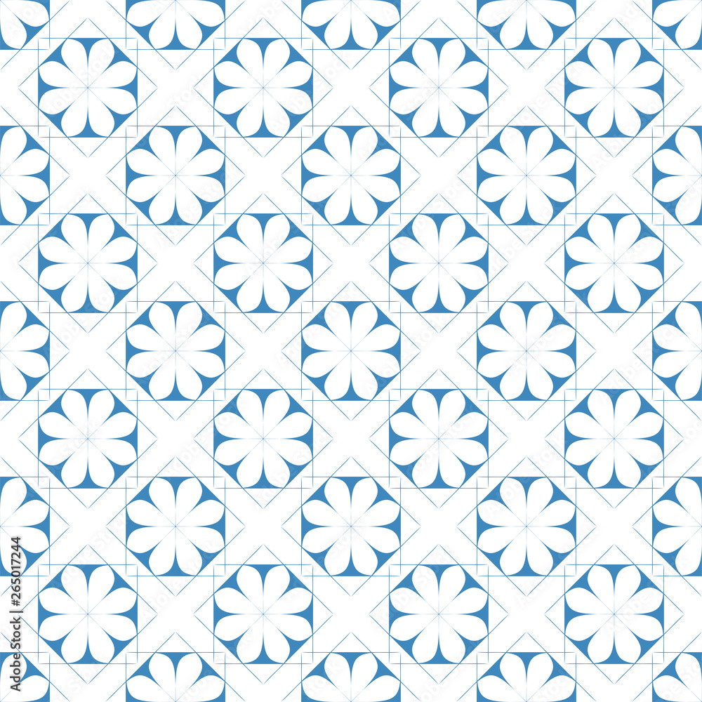 Geometric pattern blue flower on white background. Seamless pattern. Geometric pattern blue flower on white background. Seamless pattern.