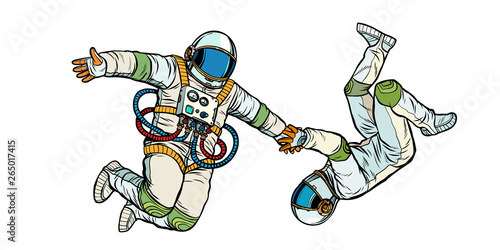 a couple in love, astronauts holding hands
