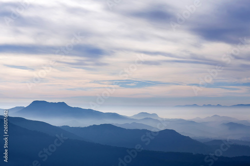 Western Ghat range of mountain at sunset from Gap view point in Munnar, Kerala, South India