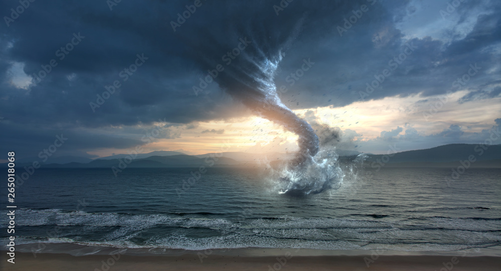Large tornado over the water