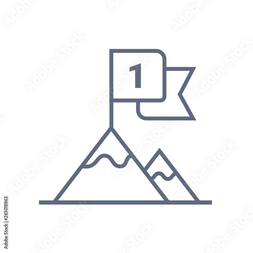 Flag on mountain top line icon, outline vector sign, linear style pictogram isolated on white. Achievement symbol, logo illustration. Editable stroke. Pixel perfect vector graphics