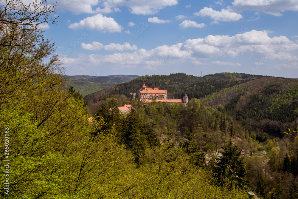 Pernstejn Castle stands in the woods on a high rock