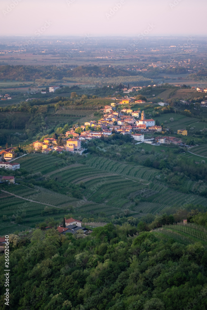 Village Kozana between vineyards in wine region Brda in Slovenia