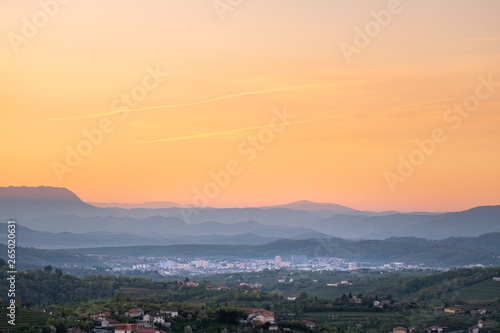 Sunrise view over wine region Brda to town Nova Gorica © photoflorenzo