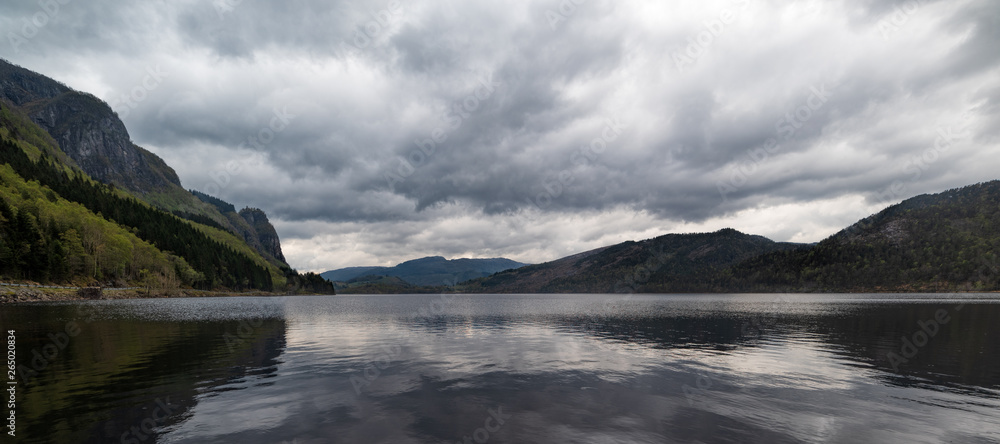Overcast day at a lake in Southern Norway, Rusdal.