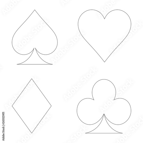 Set of playing contour card suits isolated on white background. poker suits card