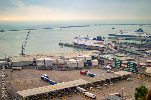 Port town of dover in England and with sea facing towards France and the port is used for pasangers and goods. photo
