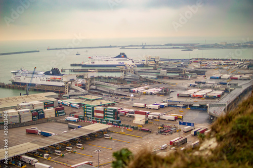 White cliffs of dover port and the entry gates leading to France.
