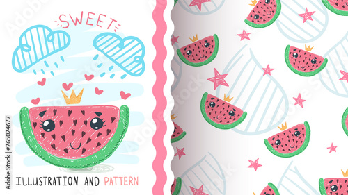 Princess watermelom fruit - seamless pattern. photo