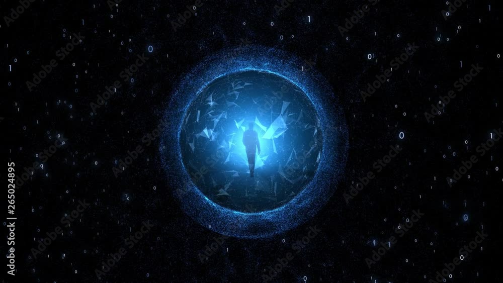 Artistic digital cyberspace black hole in the universe with a walking man. Artistic digital cyberspace black hole in the universe with a walking man.