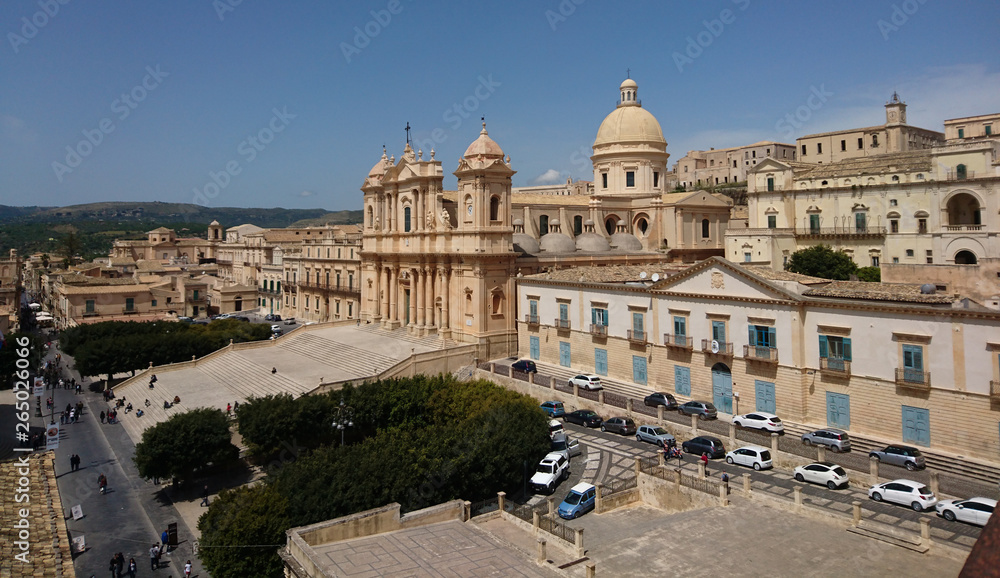 Panoramic view of Noto Baroque Cathedral, Sicily.