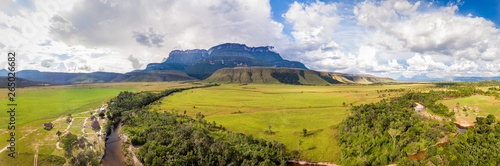 Auyan Tepui panoramic view from Uruyen indigeous camp. Bolivar State, Venezuela