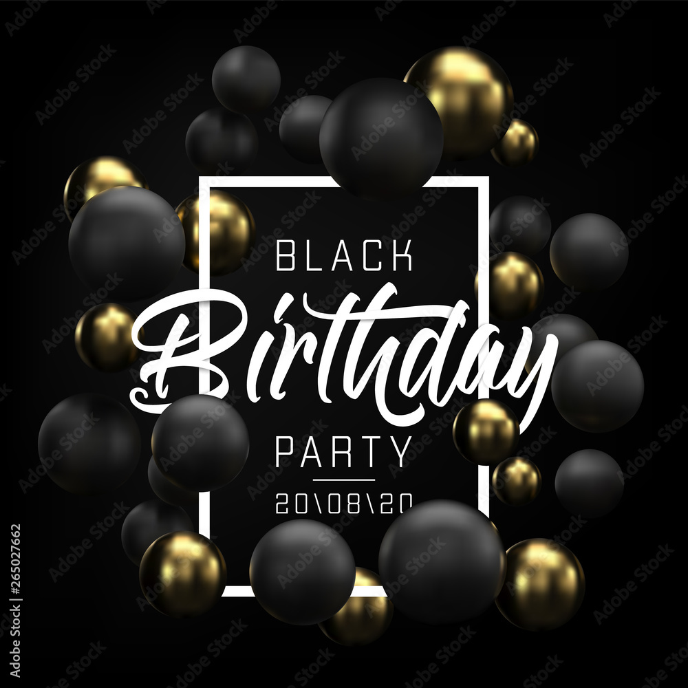 Happy Birthday card, party flyer or banner design with black and gold