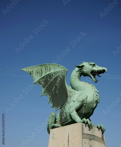 Dragon sculpture of Dragon Bridge in Ljubljana