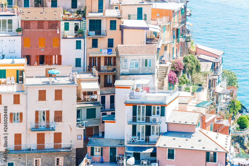 Scenic view of Riomaggiore in Cinque Terre, Liguria, Italy