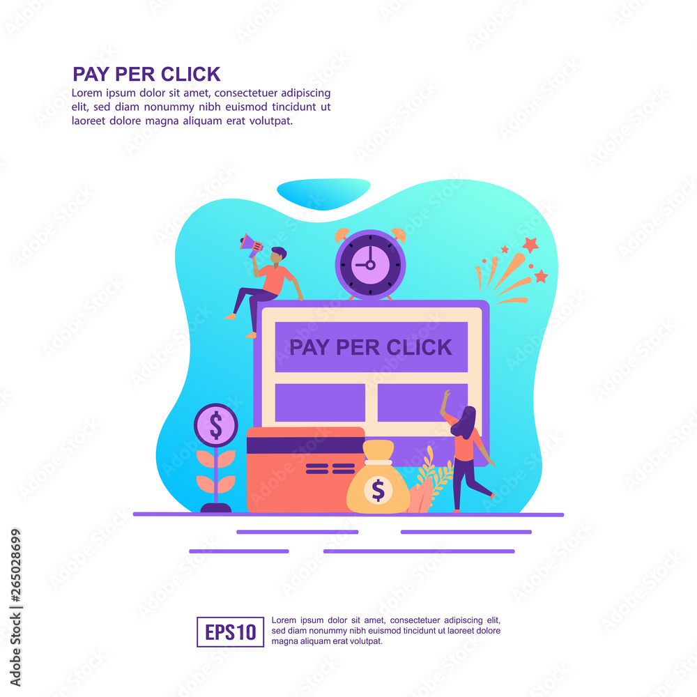 Vector illustration concept of pay per click. Modern illustration conceptual for banner, flyer, promotion, marketing material, online advertising, business presentation